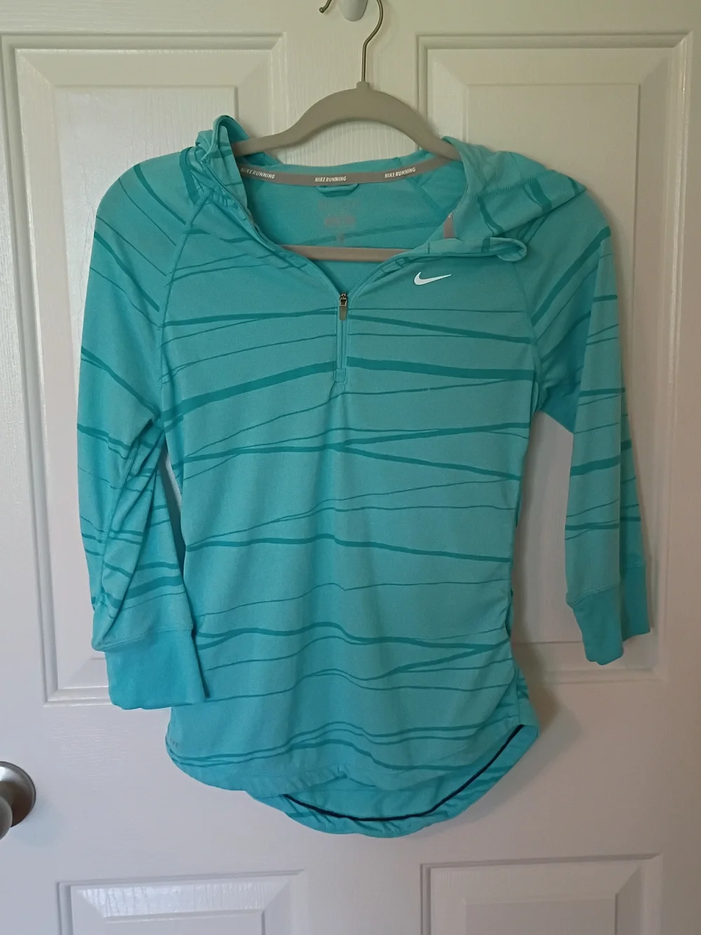 Nike Women's Teal Striped Hooded Quarter-Zip Pullover